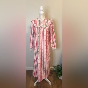 LANZ OF SALZBURG Vtg FLANNEL LONG GOWN Red White Teddy Bears Sz L